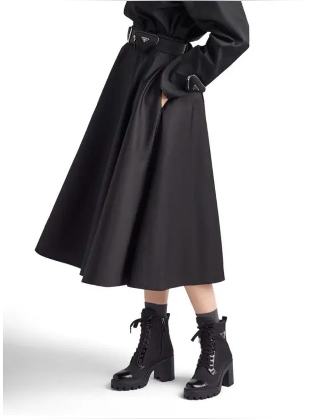 Prada Re-Nylon & Leather Booties Black Lace-Up Platform Ankle Boots, Women (8.5) - Picture 2 of 16